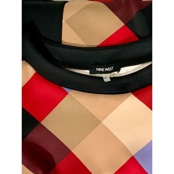 Nine West Womens Black Geometric Plaid Sheath Dress Size 10 Quarter Sleeve Midi - Picture 6 of 9